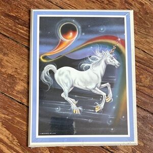 Vintage 1980’s Unicorn Print On Board Signed Ferraro Cosmic Fantasy